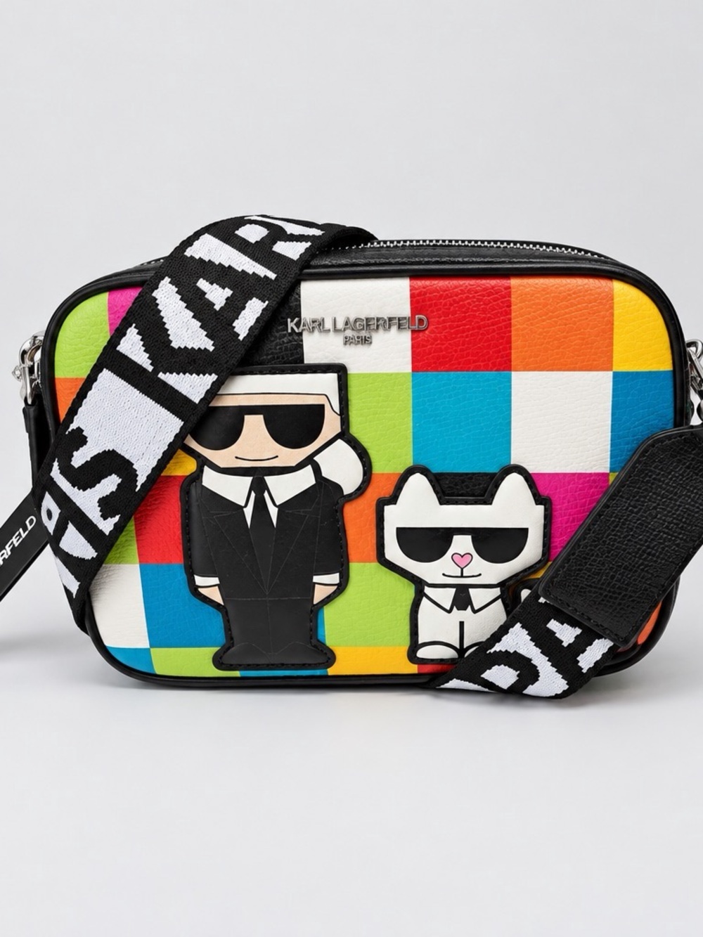 KARL LAGERFELD PARIS Multicolor Colorblock Mini Crossbody Zip Logo Strap Bag